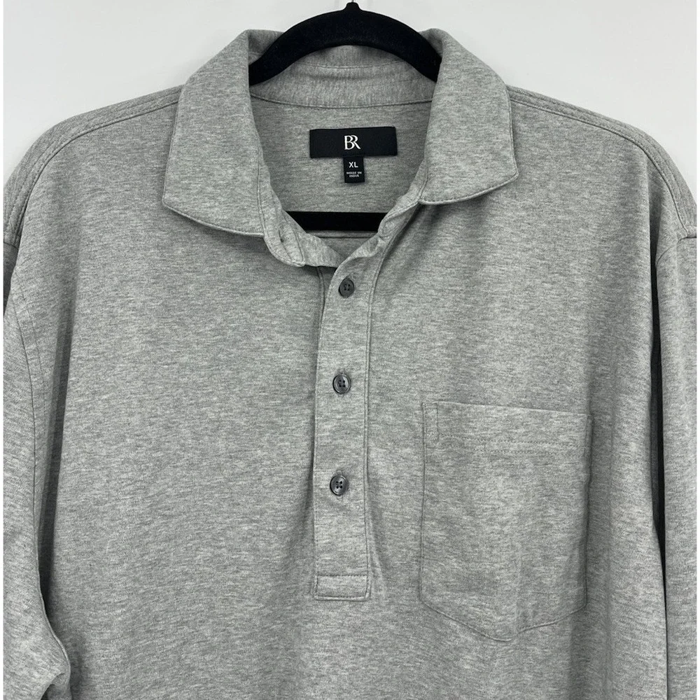 Banana Republic Men's Long Sleeve Luxe Pocket Polo Shirt Size XL Gray Heather